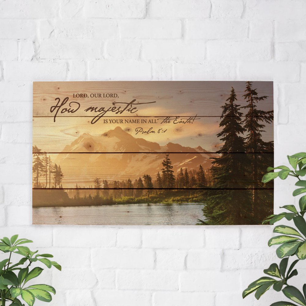 14" X 24" Brown Lord How Majestic Religious Wood Plank Wall Decor