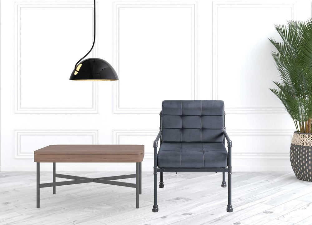 27" Gray and Steel Blue Velvet Arm Chair