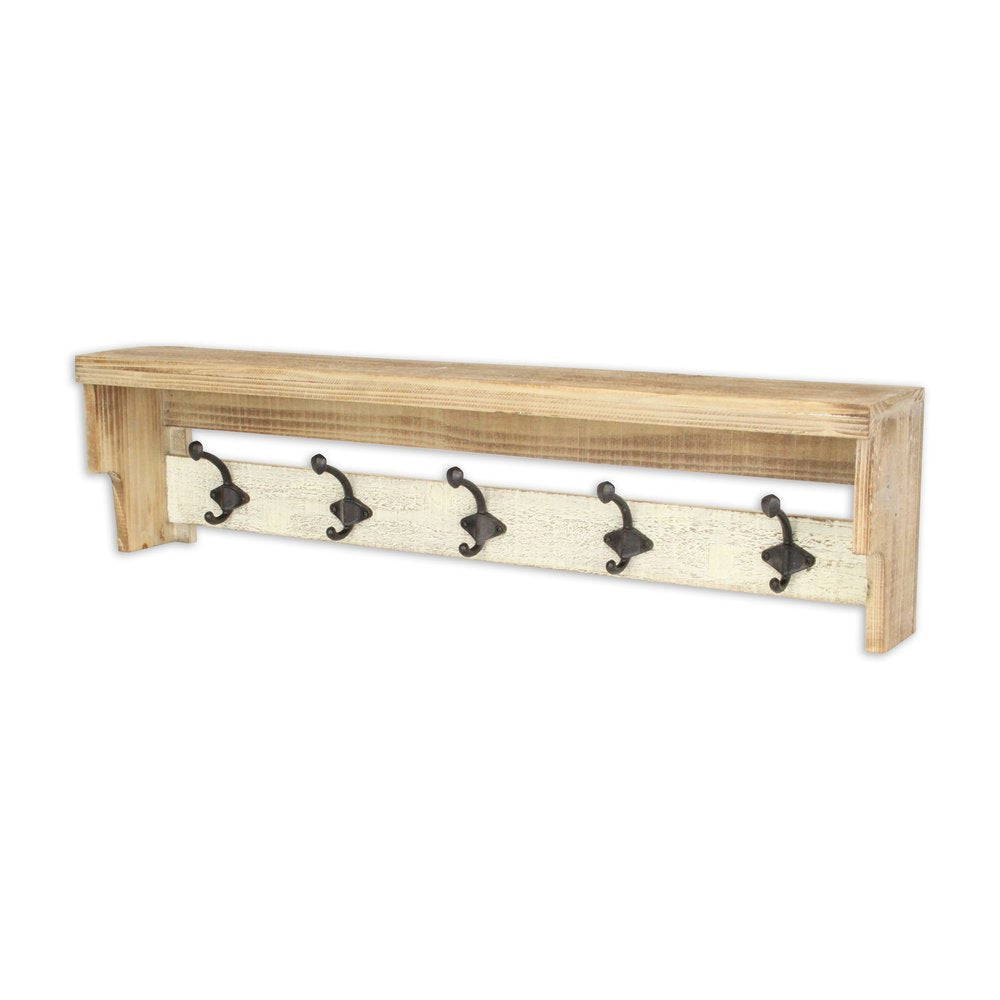 32" Natural Wood Five Hook Wall Mount Coat Rack