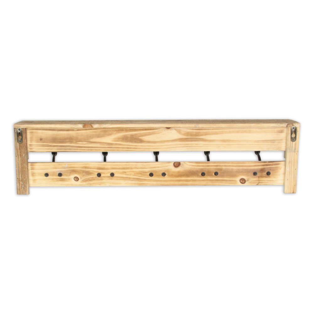 32" Natural Wood Five Hook Wall Mount Coat Rack