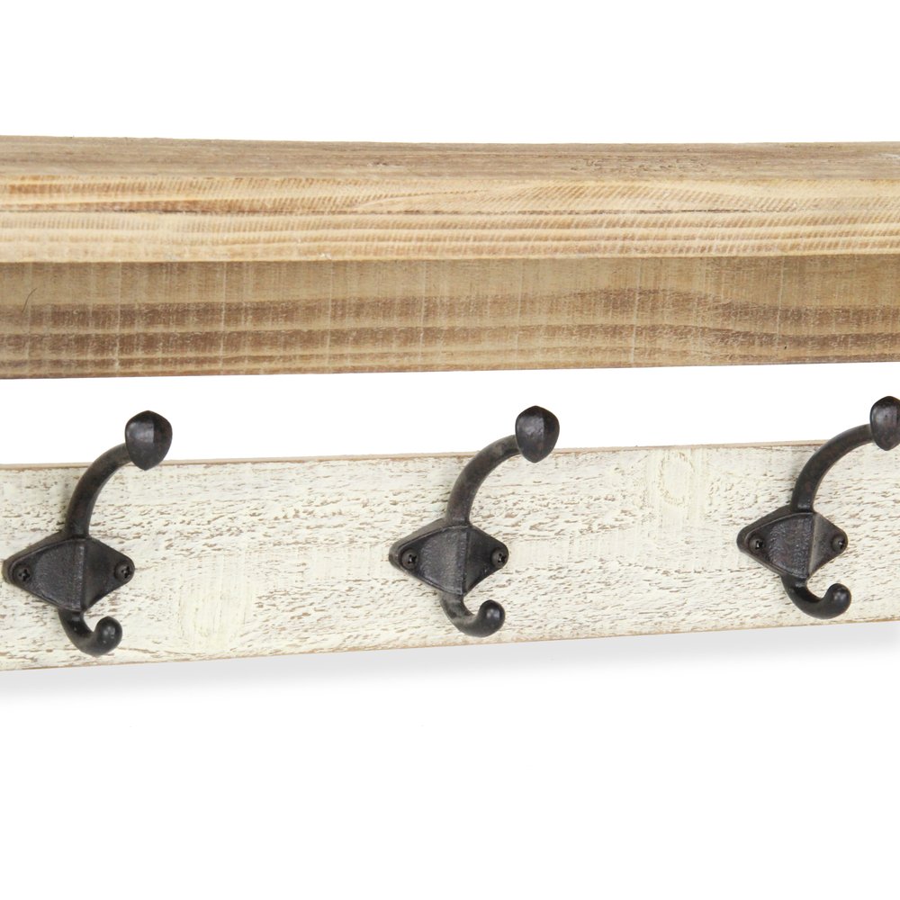 32" Natural Wood Five Hook Wall Mount Coat Rack