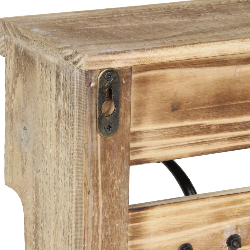 32" Natural Wood Five Hook Wall Mount Coat Rack