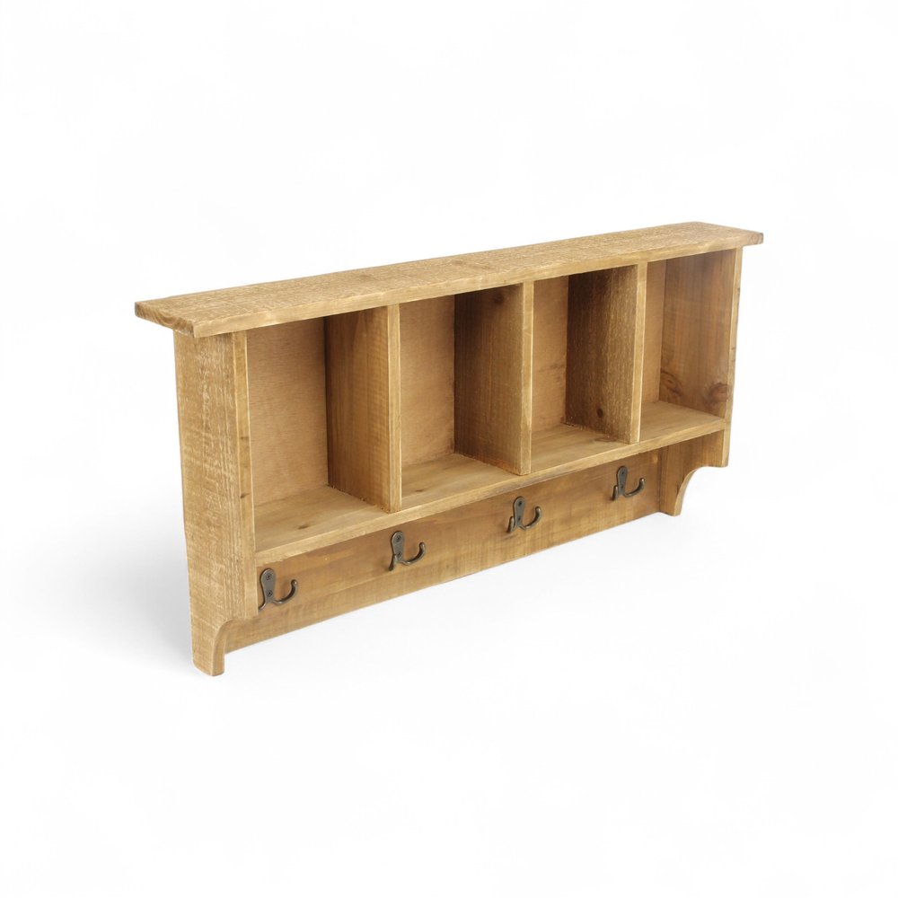 30" Natural Wood Four Hook Wall Mount Coat Rack