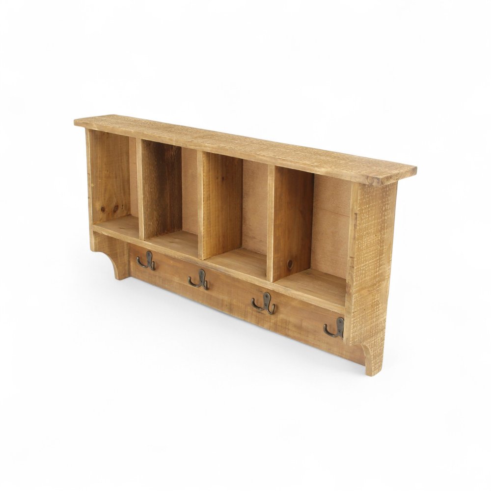 30" Natural Wood Four Hook Wall Mount Coat Rack