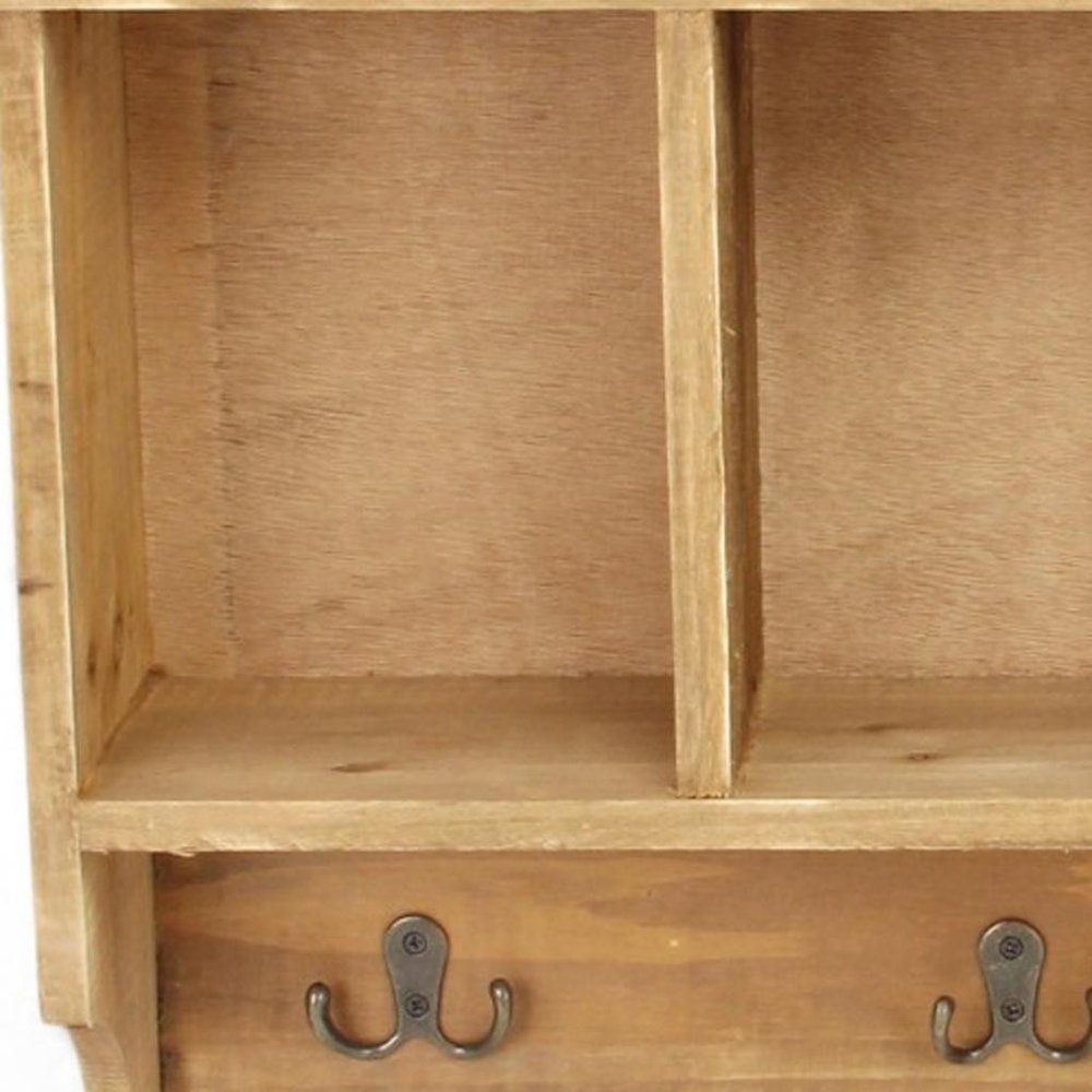 30" Natural Wood Four Hook Wall Mount Coat Rack