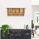 30" Natural Wood Four Hook Wall Mount Coat Rack
