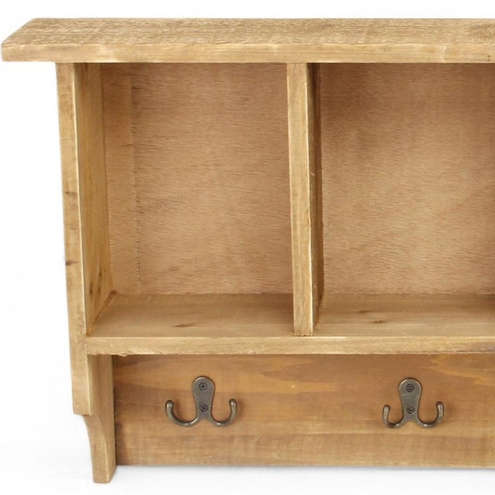 30" Natural Wood Four Hook Wall Mount Coat Rack