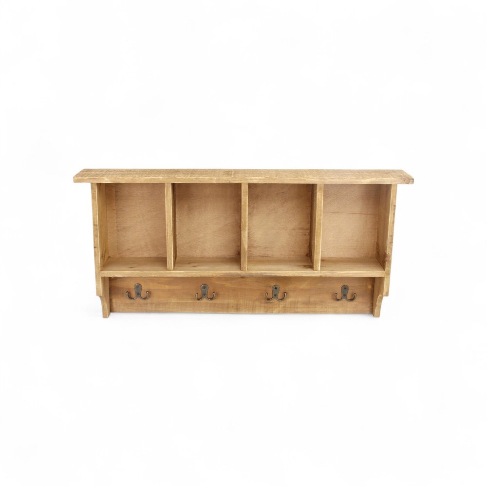 30" Natural Wood Four Hook Wall Mount Coat Rack