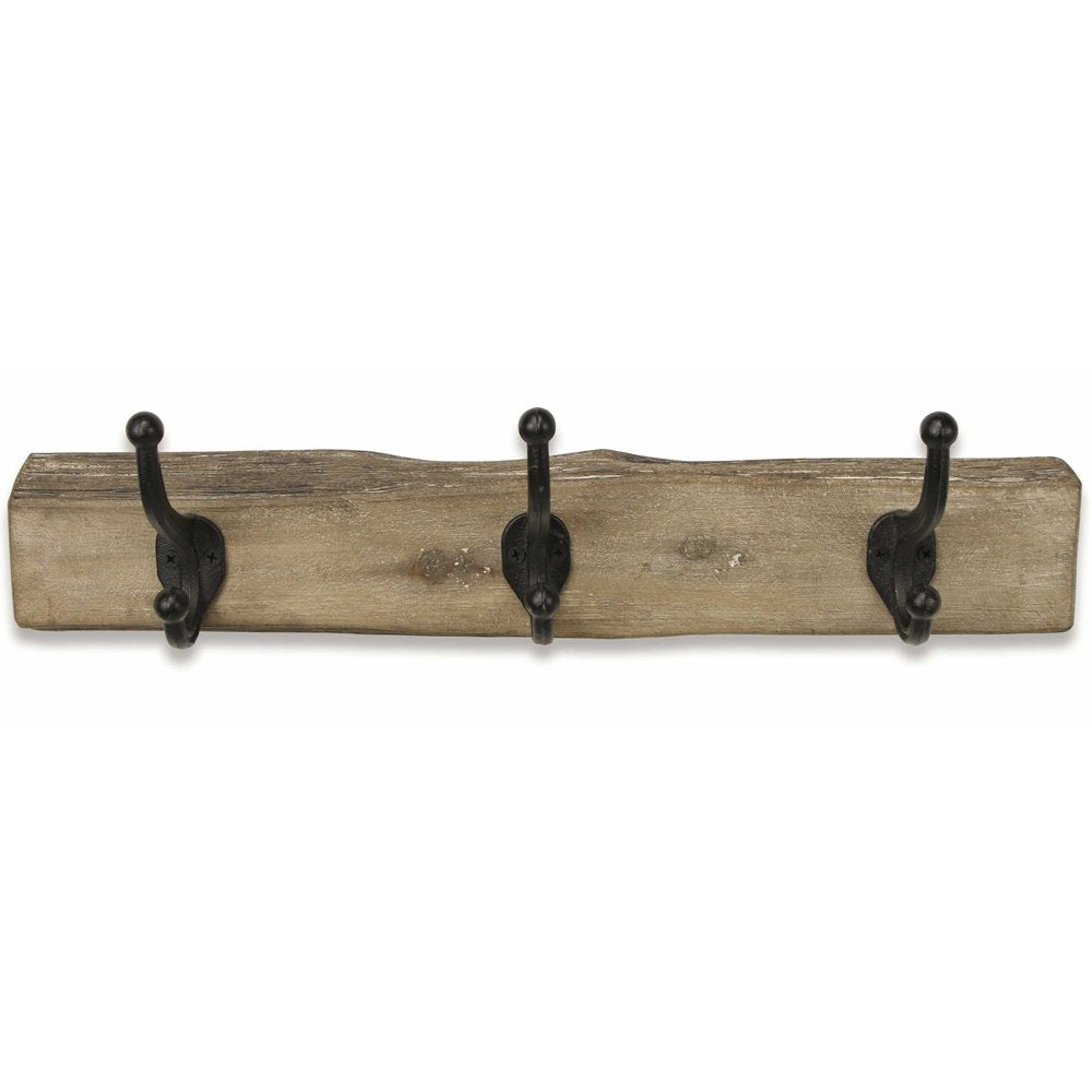 19" Brown Natural Rustic Live Edge Wood Three Hook Wall Mount Coat Rack