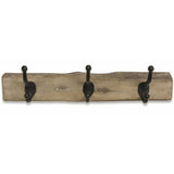 19" Brown Natural Rustic Live Edge Wood Three Hook Wall Mount Coat Rack