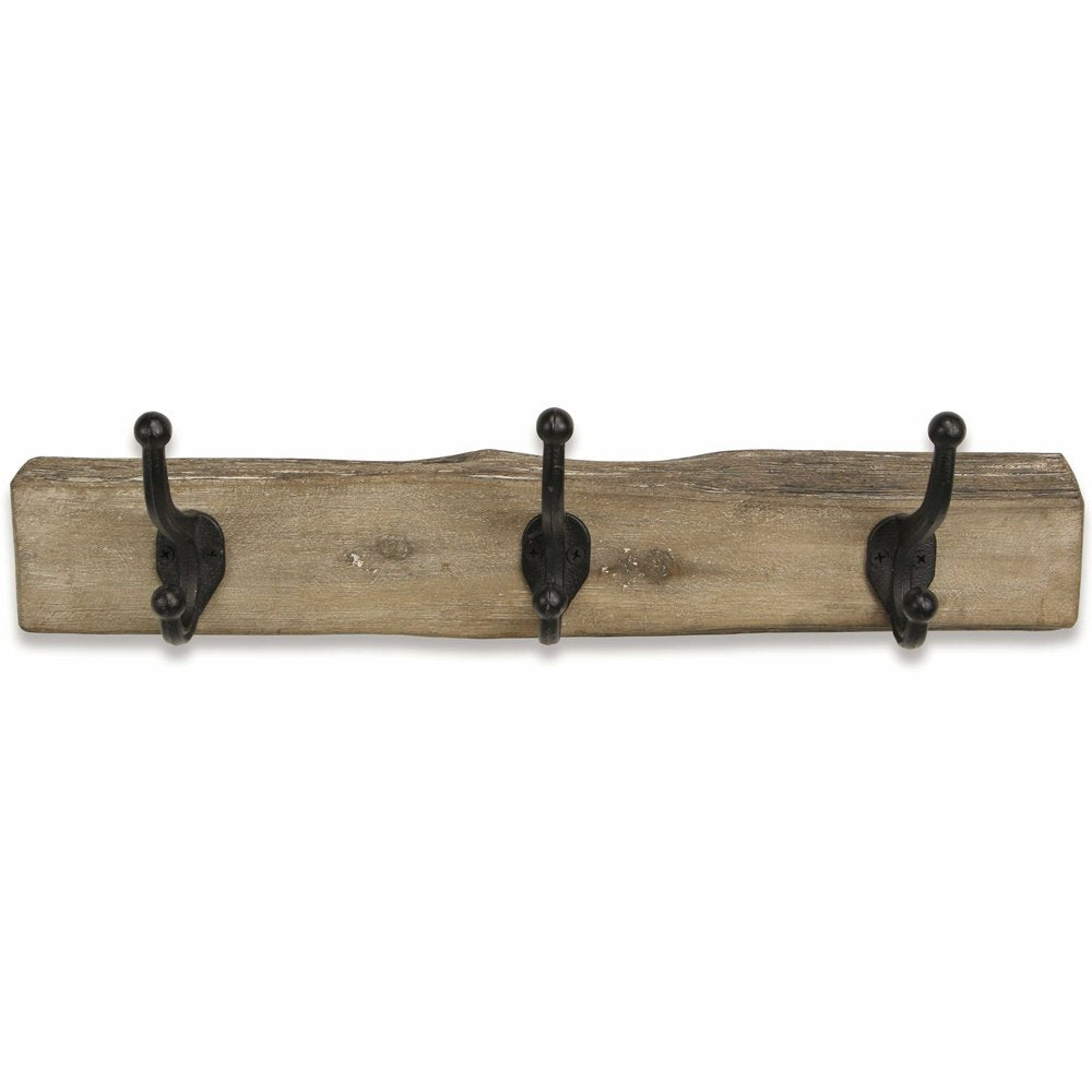 19" Brown Natural Rustic Live Edge Wood Three Hook Wall Mount Coat Rack