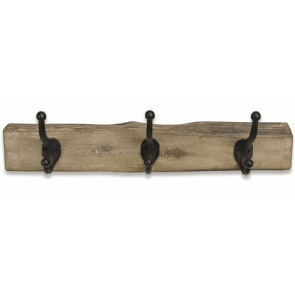19" Brown Natural Rustic Live Edge Wood Three Hook Wall Mount Coat Rack