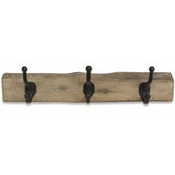 19" Brown Natural Rustic Live Edge Wood Three Hook Wall Mount Coat Rack