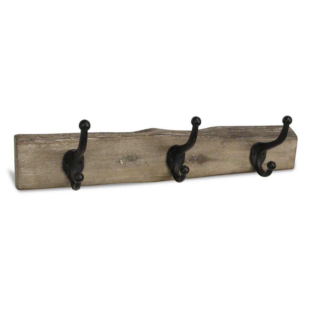 19" Brown Natural Rustic Live Edge Wood Three Hook Wall Mount Coat Rack