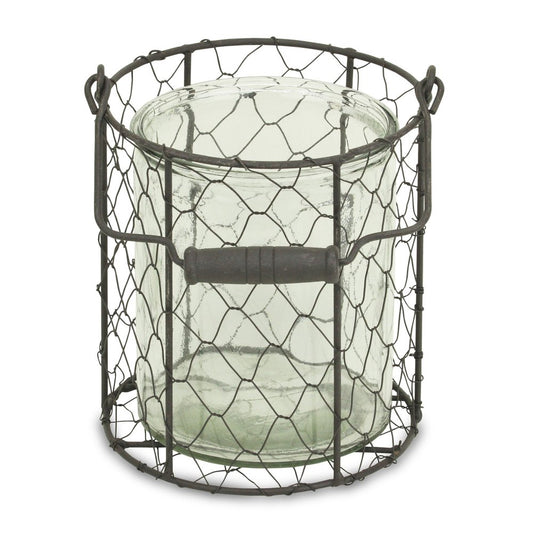 6" Brown and Clear Wire Basket and Glass Jar