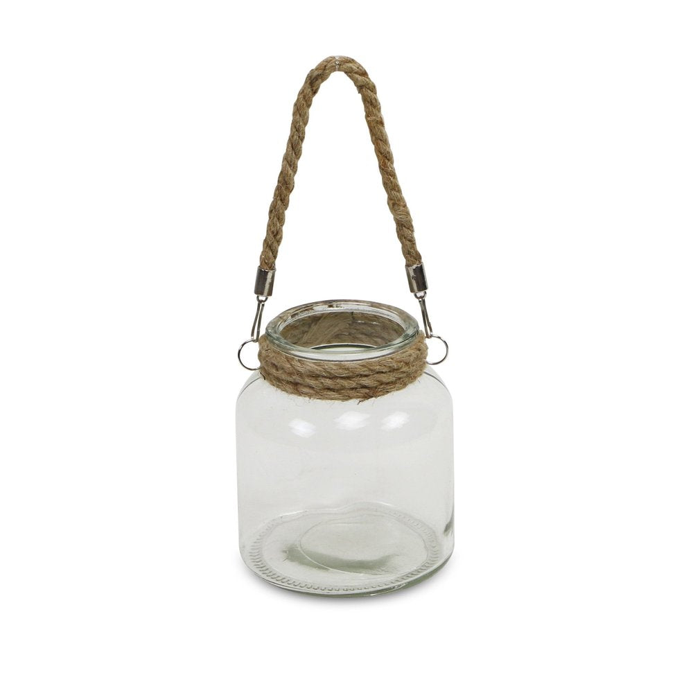 6" Clear and Brown Glass Tabletop Lantern Candle Holder