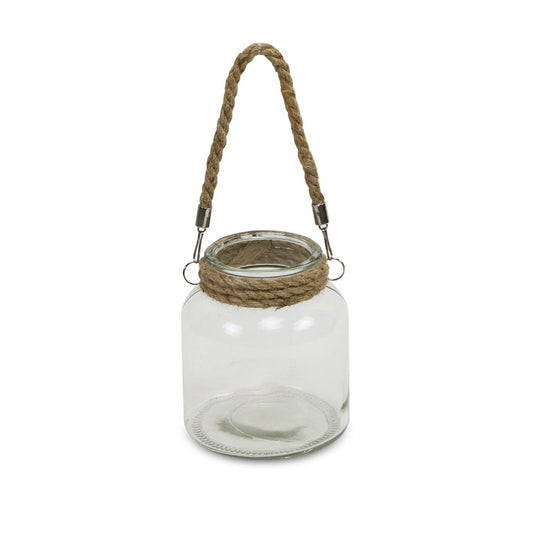 6" Clear and Brown Glass Tabletop Lantern Candle Holder