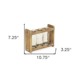 7" Set of Three Glass Jars in a Wood Rack