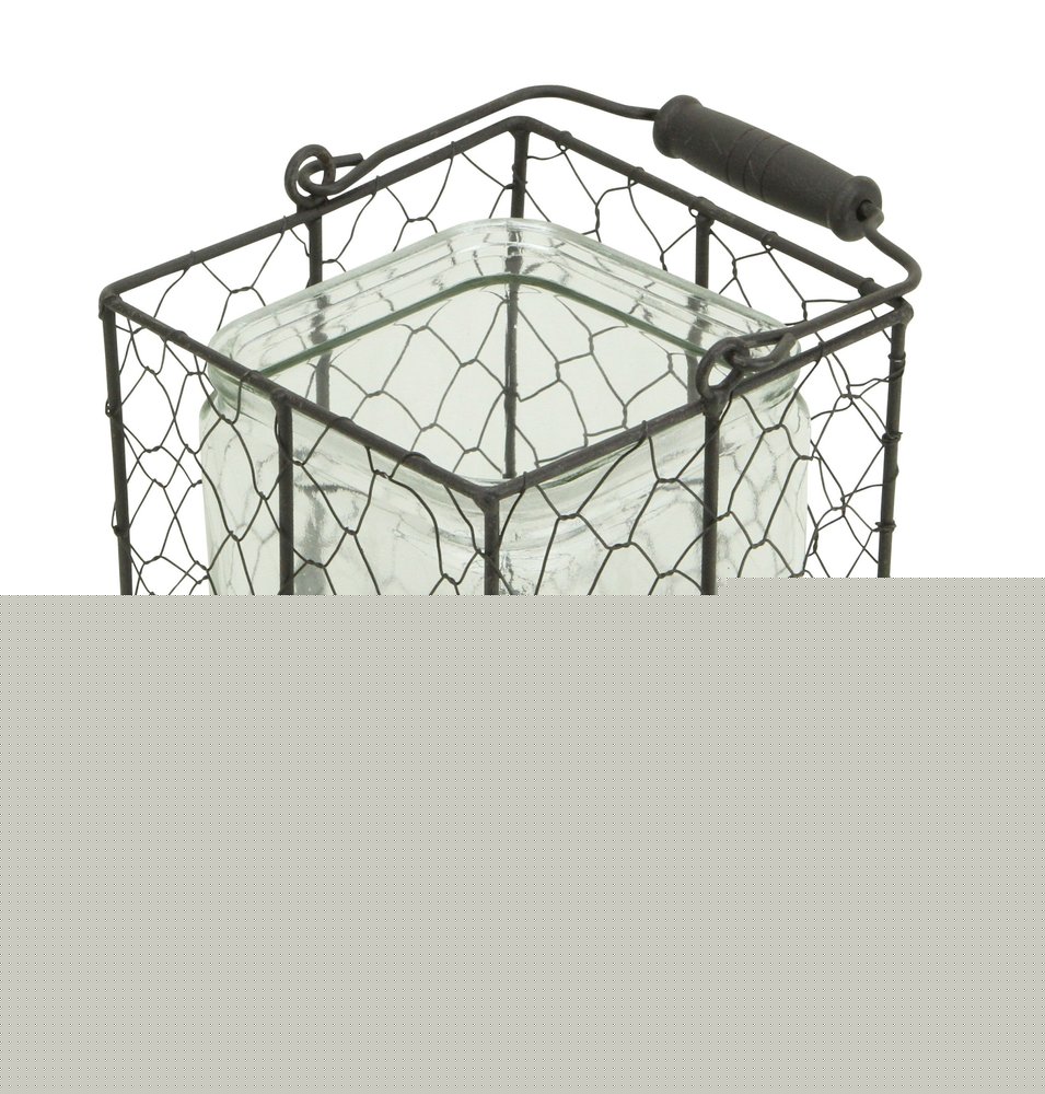 6" Clear and Brown Glass and Metal Lattice Tabletop Lantern Candle Holder