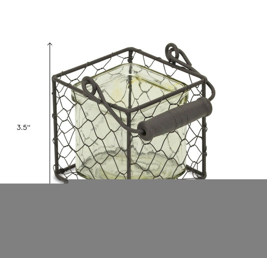 4" Clear and Brown Glass Tabletop Lantern Candle Holder