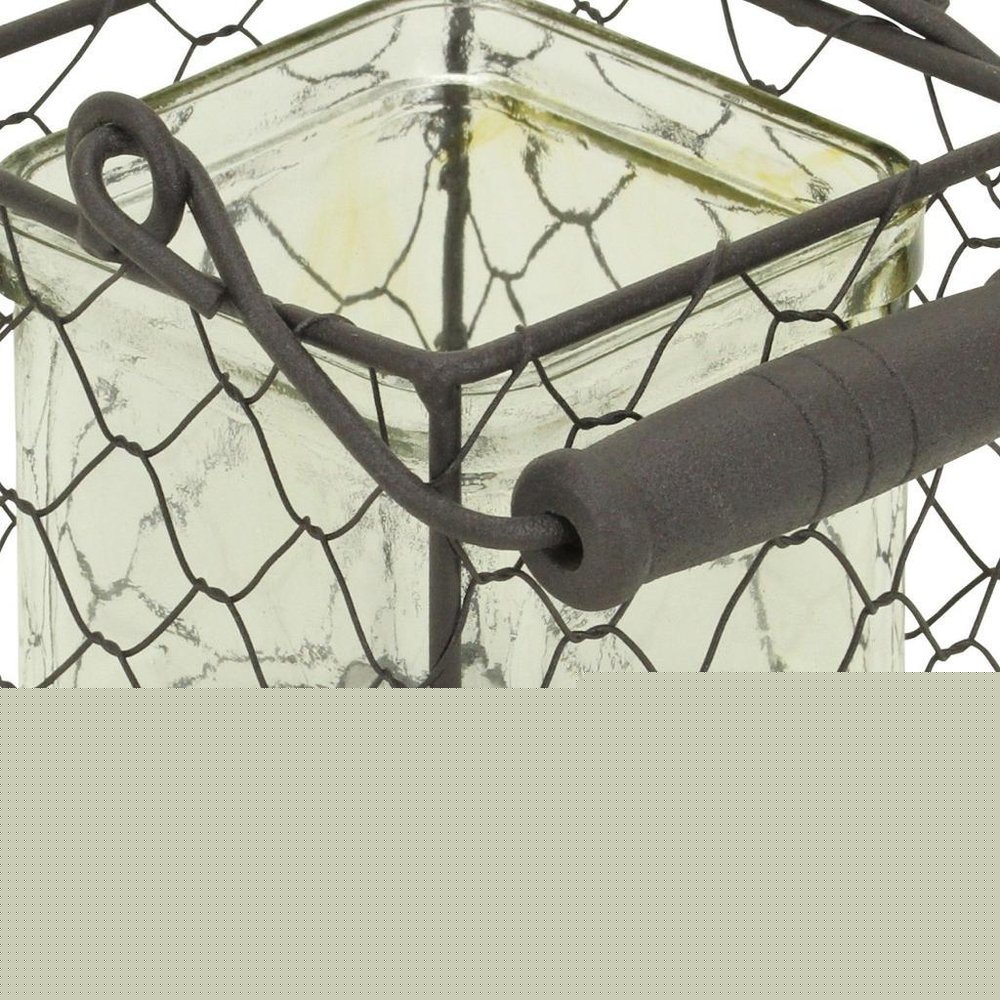 4" Clear and Brown Glass Tabletop Lantern Candle Holder