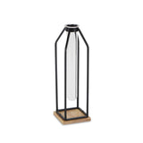 12" Black Clear And Natural Metal Glass And Wood Posy Test Tube Table Vase