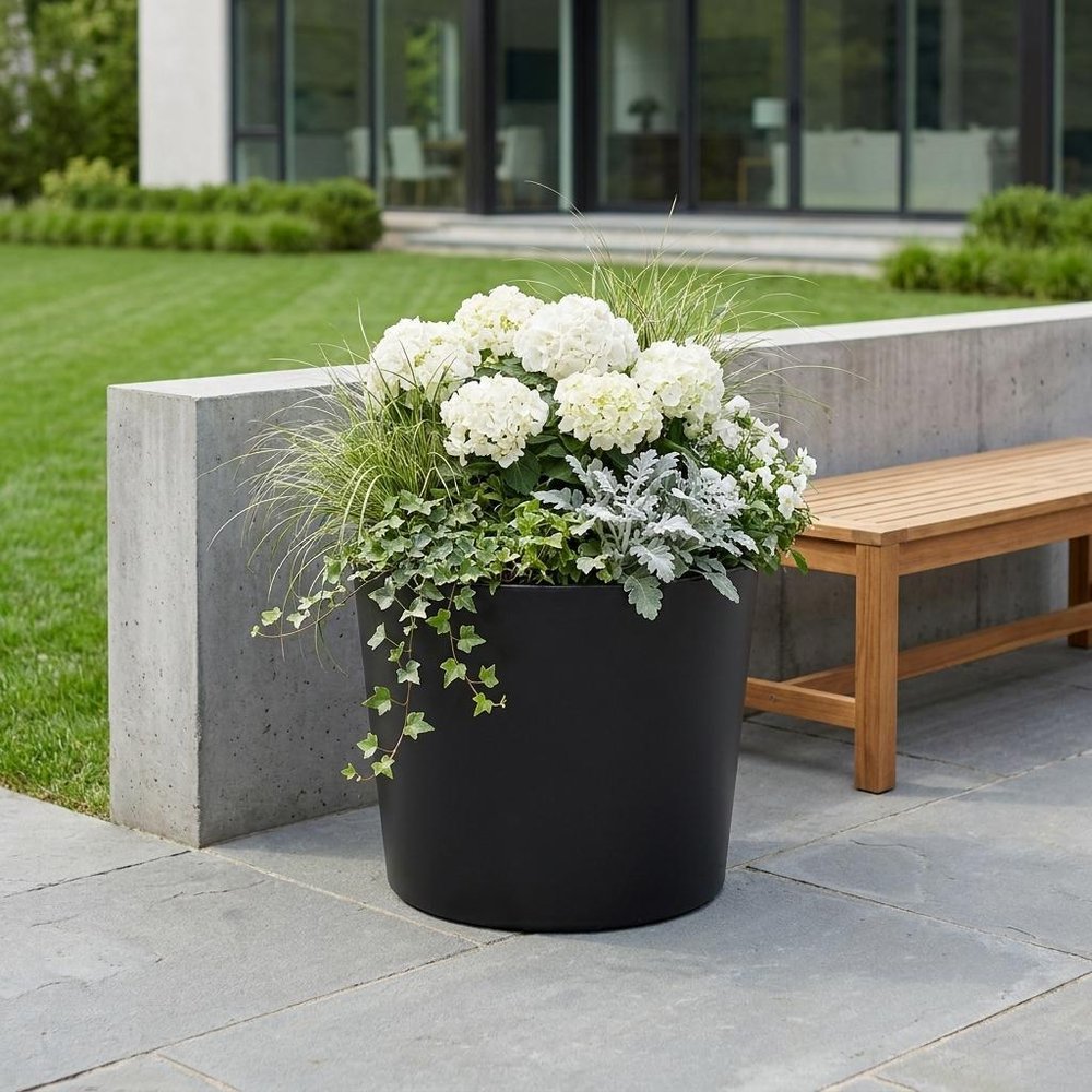 7" Black Recycled Plastic Indoor Outdoor Round Pot Planter