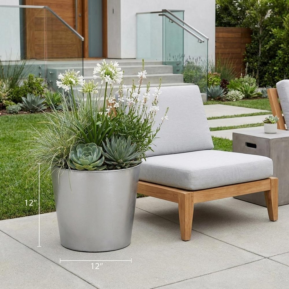 7" Silver Recycled Plastic Indoor Outdoor Round Pot Planter