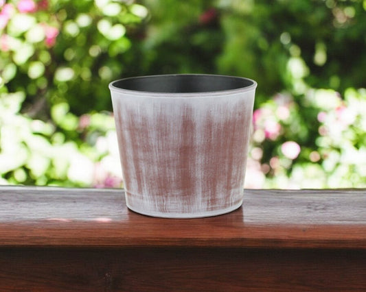 6" Brown and Ivory Textural Tone On Tone Recycled Plastic Indoor Outdoor Round Pot Planter