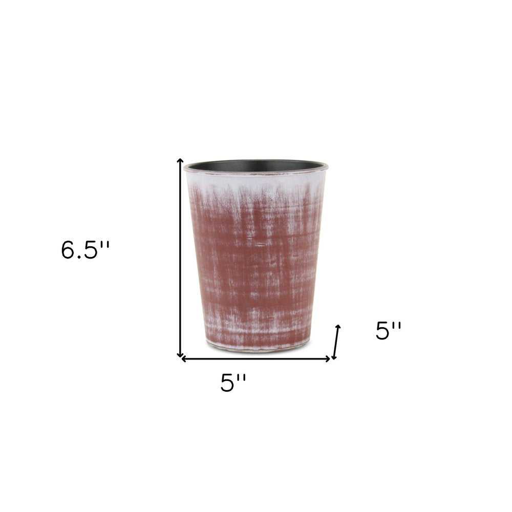 5" Brown and Ivory Textural Tone On Tone Recycled Plastic Indoor Outdoor Round Pot Planter