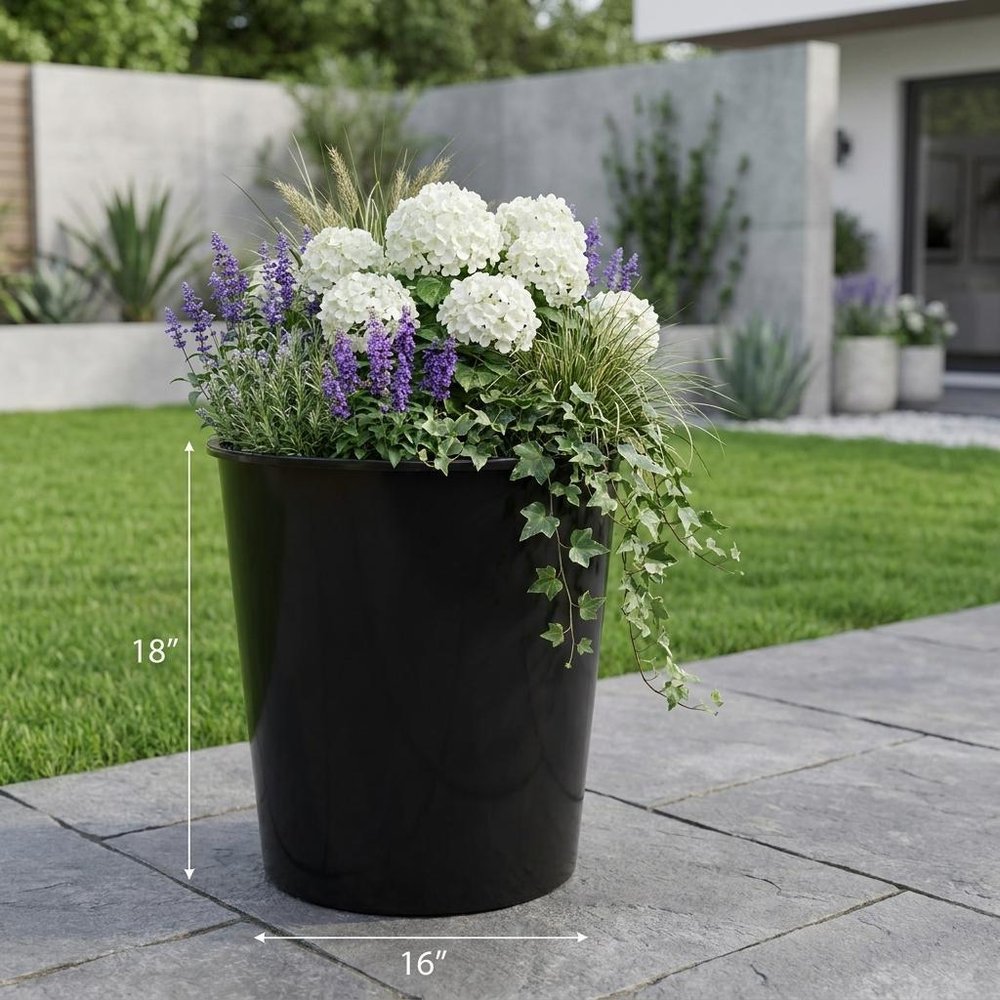 5" Black Recycled Plastic Indoor Outdoor Round Pot Planter