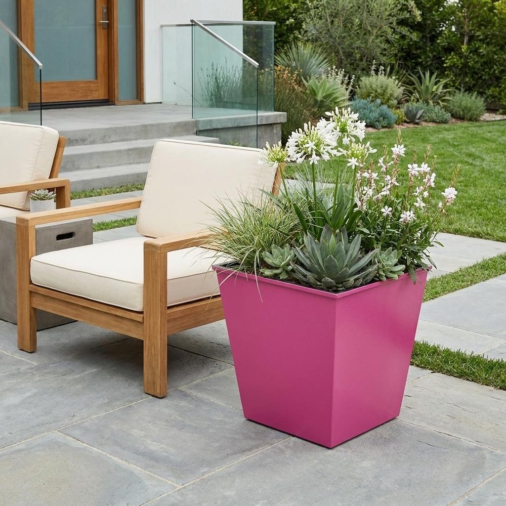 5" Hot Pink Recycled Plastic Indoor Outdoor Square Pot Planter