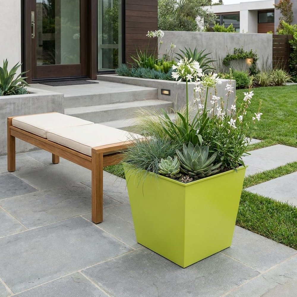 5" Lime Green Recycled Plastic Indoor Outdoor Square Pot Planter
