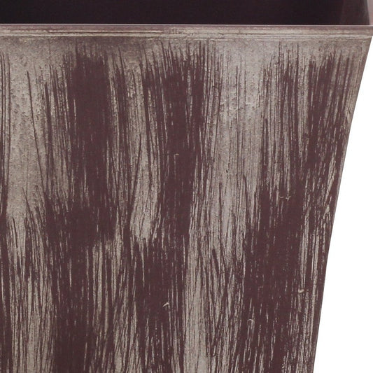 7" Brown and Ivory Textural Tone On Tone Recycled Plastic Indoor Outdoor Square Pot Planter