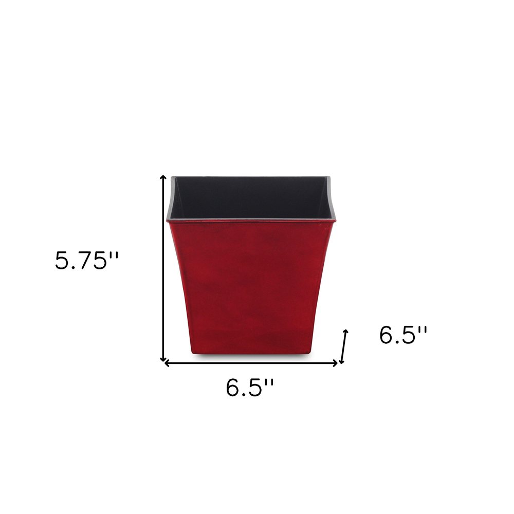 7" Red Recycled Plastic Indoor Outdoor Square Pot Planter