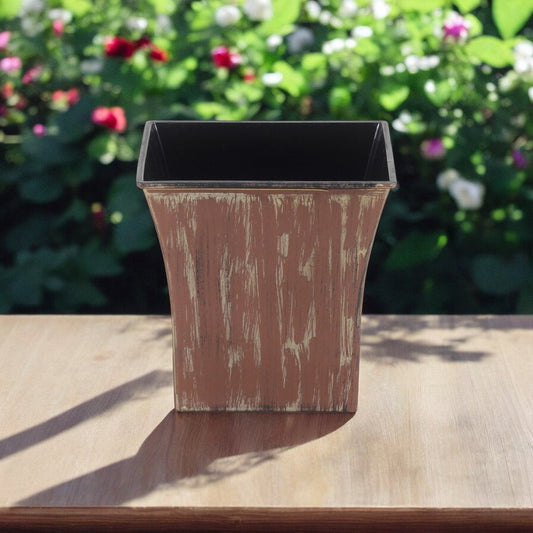 7" Brown and Ivory Textural Tone On Tone Recycled Plastic Indoor Outdoor Square Pot Planter