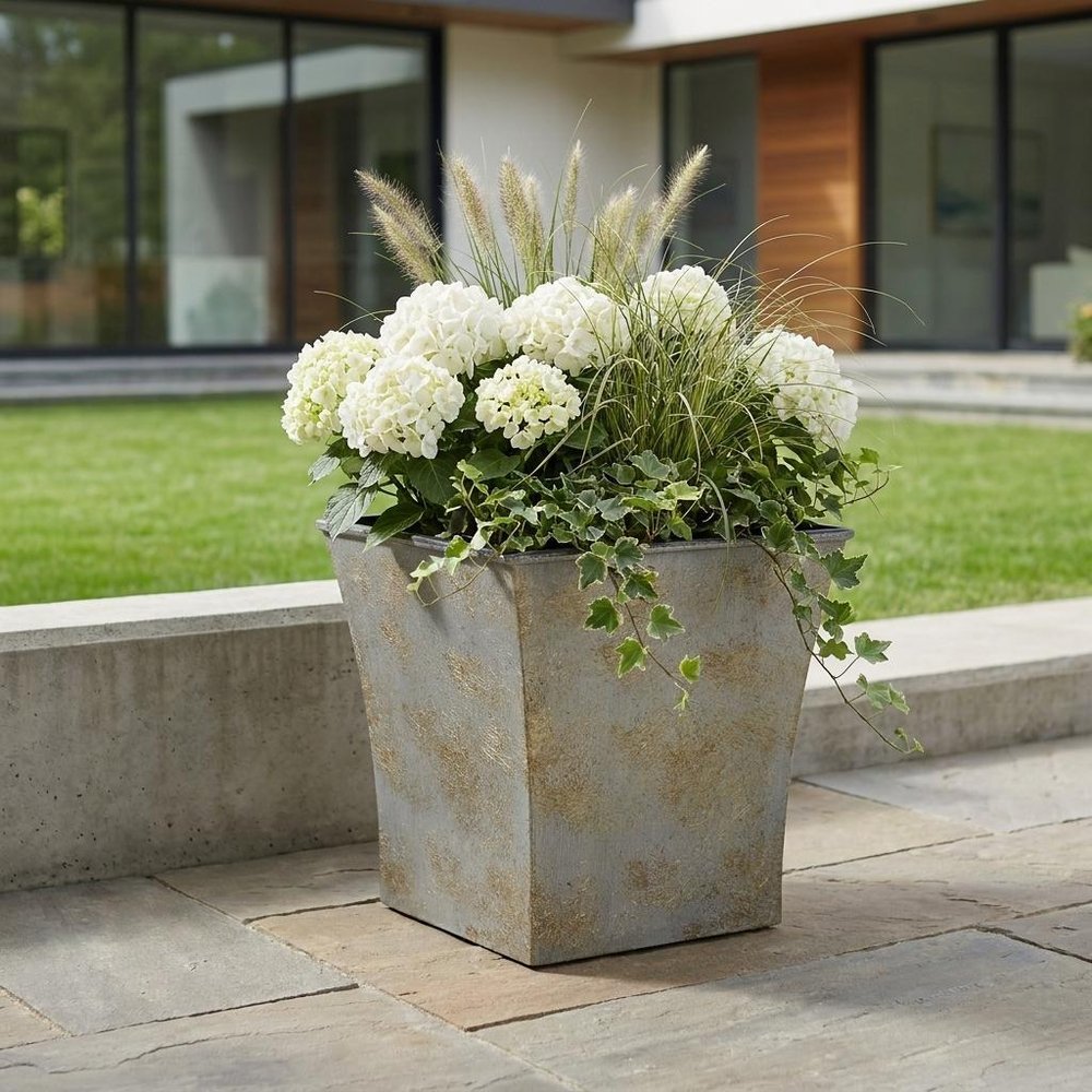 7" Gray Recycled Plastic Indoor Outdoor Square Pot Planter