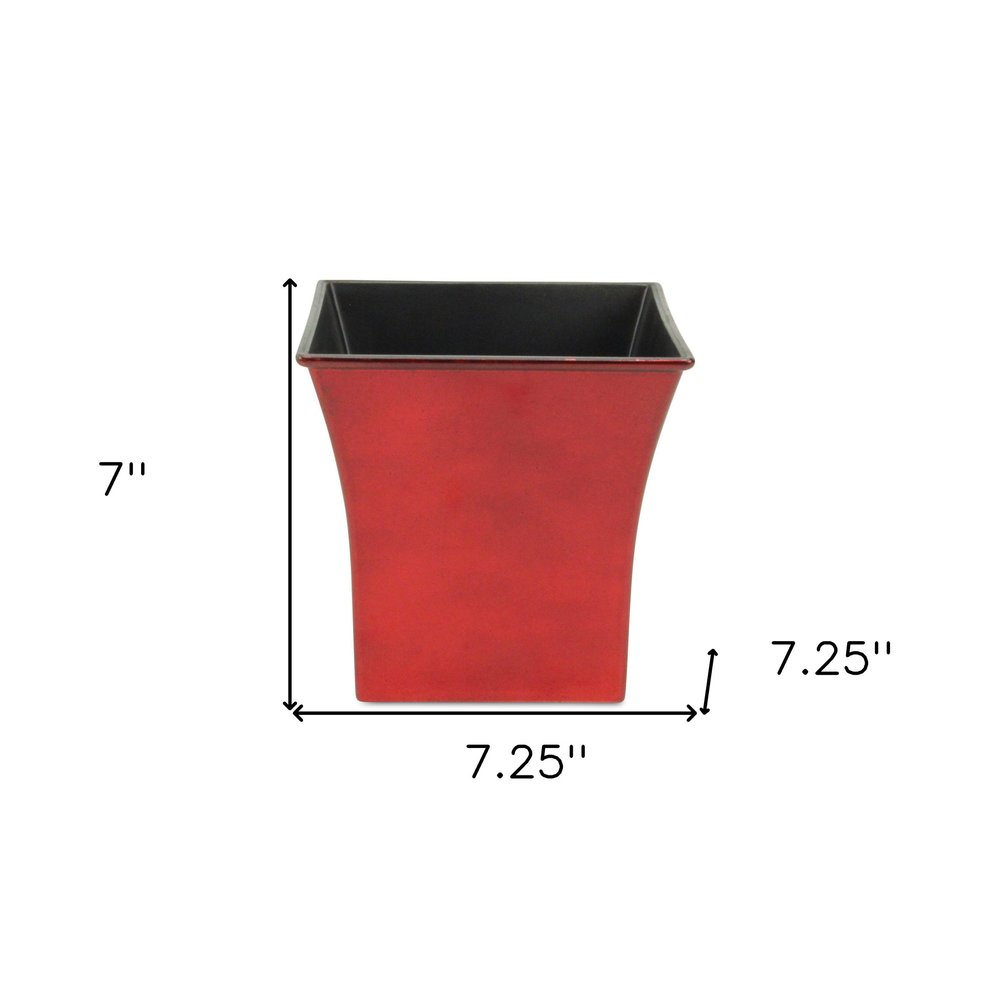 7" Red Recycled Plastic Indoor Outdoor Square Pot Planter