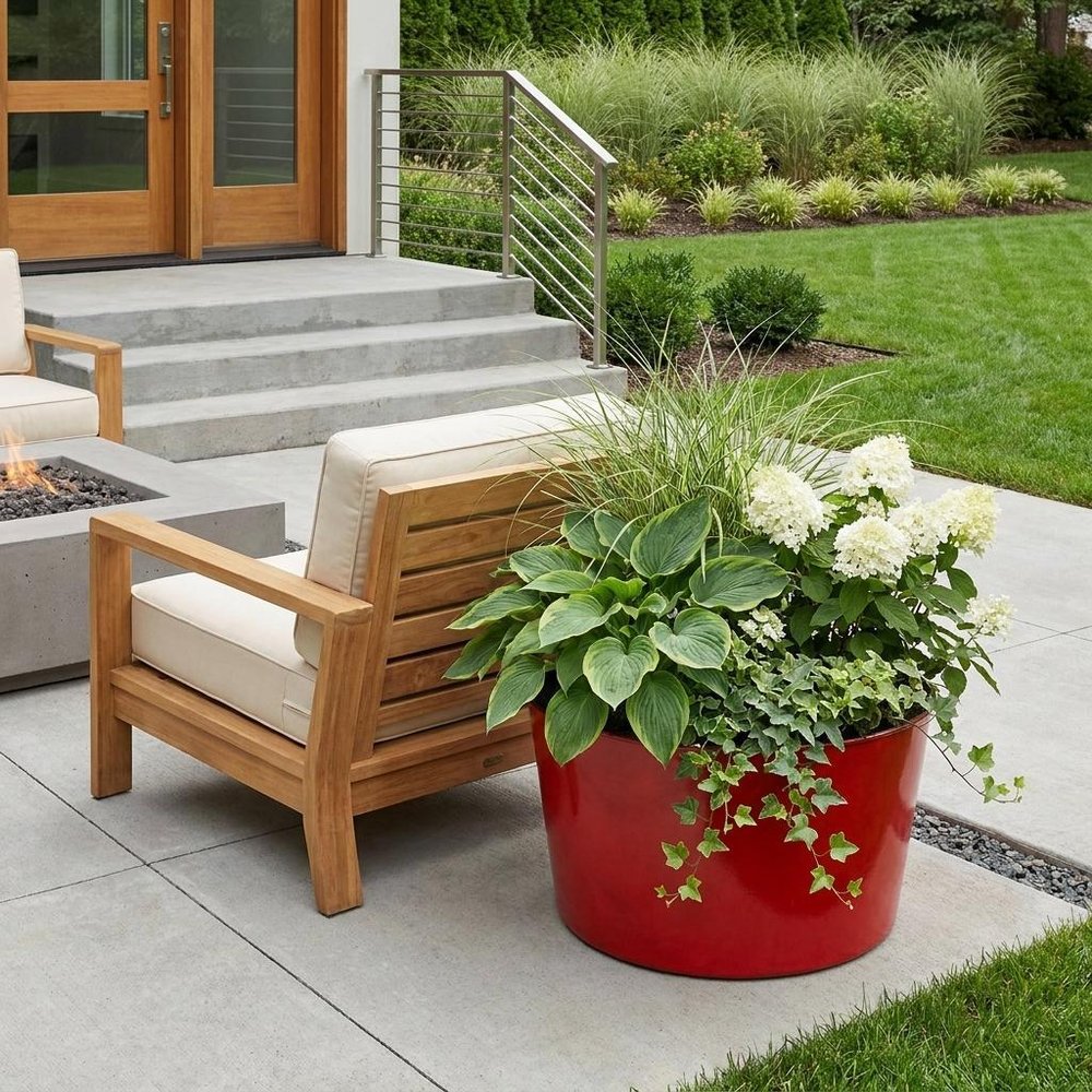 12" Red Recycled Plastic Indoor Outdoor Round Pot Planter