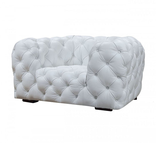 57" White And Black Top Grain Leather Tufted Arm Chair