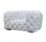 57" White And Black Top Grain Leather Tufted Arm Chair