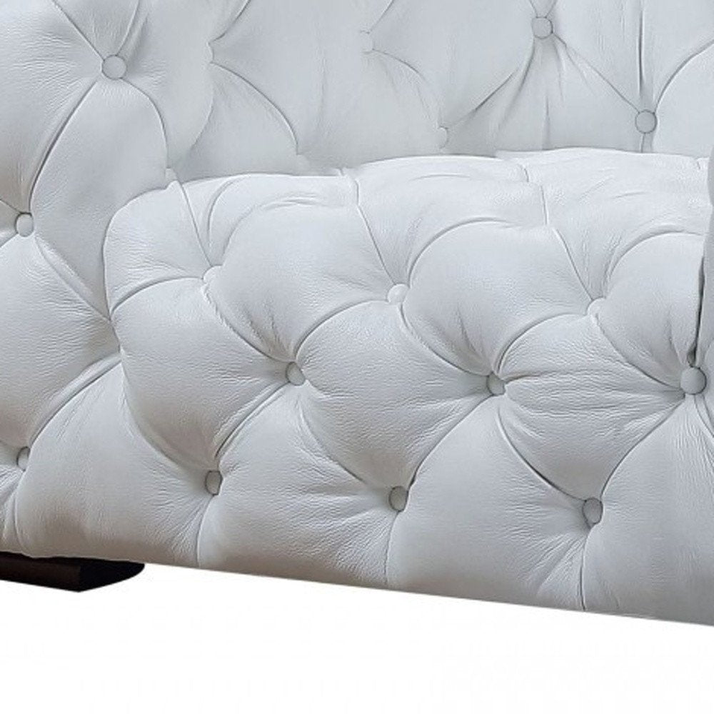 57" White And Black Top Grain Leather Tufted Arm Chair