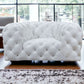 57" White And Black Top Grain Leather Tufted Arm Chair