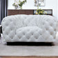 57" White And Black Top Grain Leather Tufted Arm Chair