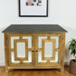 45" Brown And Gray Solid Wood Carved Geometric Sideboard with Two Doors