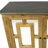 45" Brown And Gray Solid Wood Carved Geometric Sideboard with Two Doors