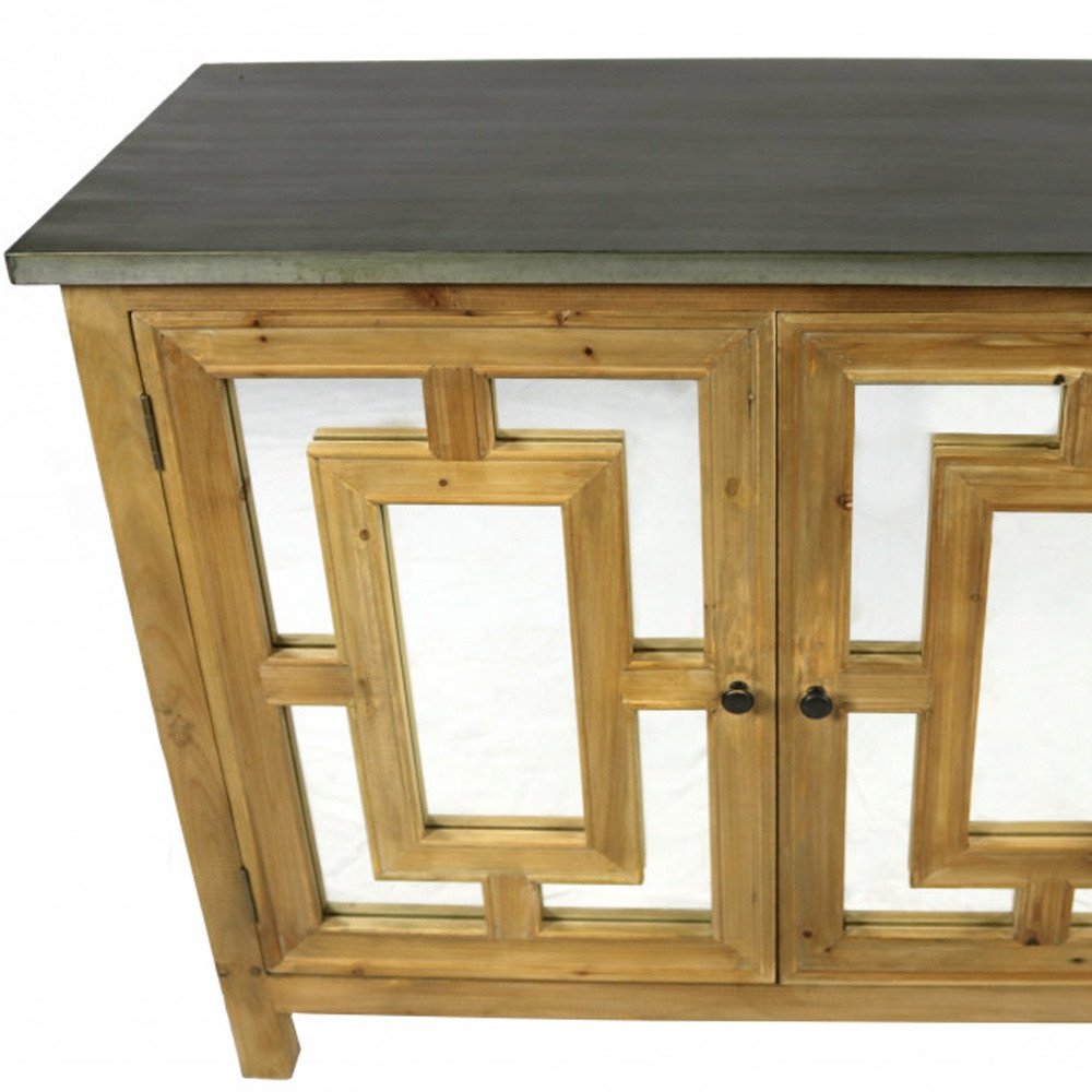 45" Brown And Gray Solid Wood Carved Geometric Sideboard with Two Doors