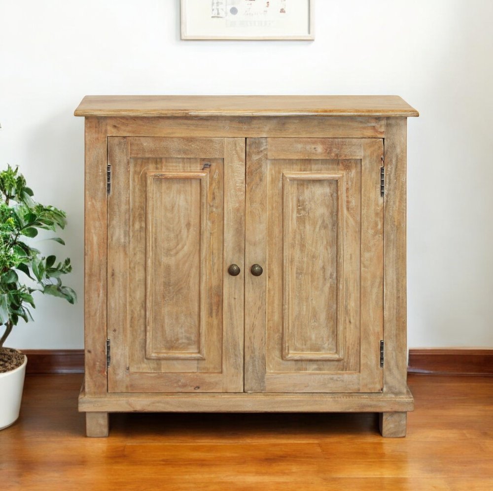 34" Light Brown Solid Wood Sideboard with Two Doors