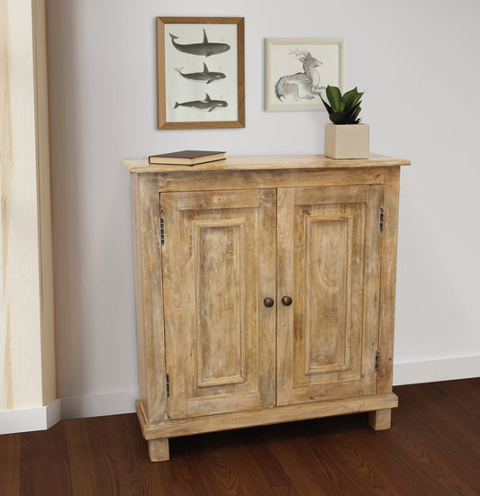 34" Light Brown Solid Wood Sideboard with Two Doors
