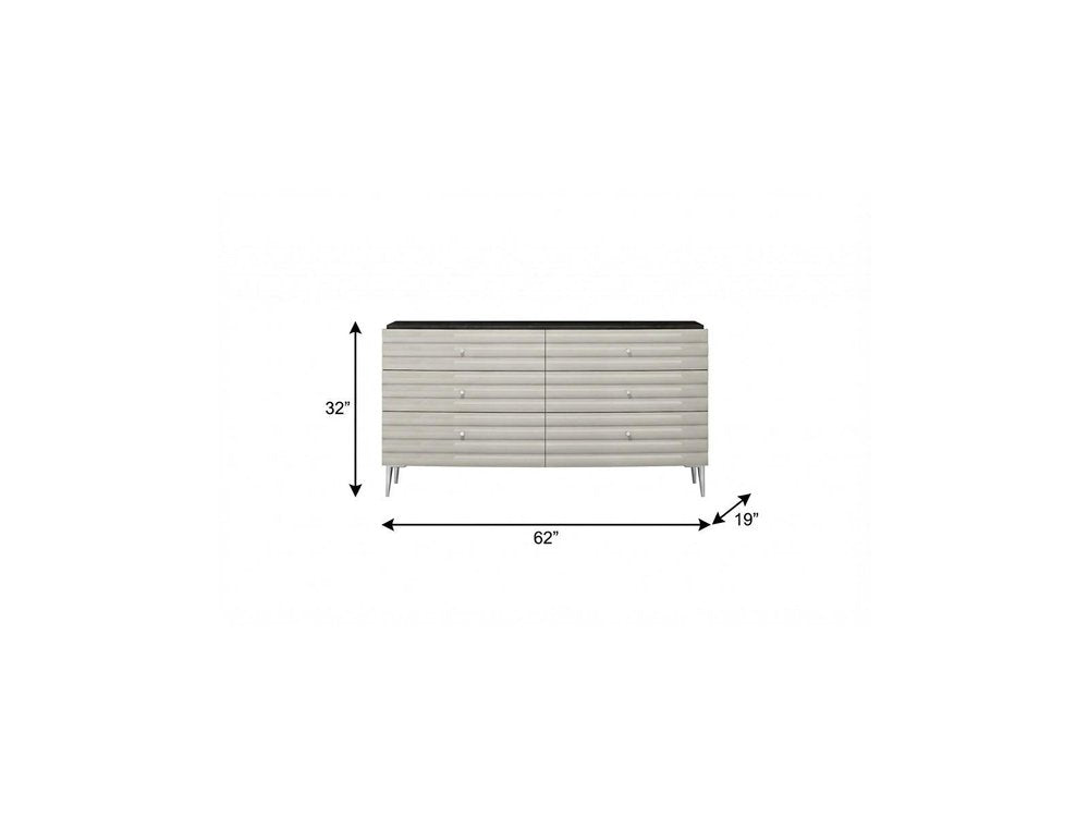 62" Grey Manufactured Wood Six Drawer Double Dresser